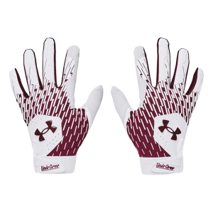 Men's Under Armour Clean Up Baseball Batting Gloves Maroon/White Large