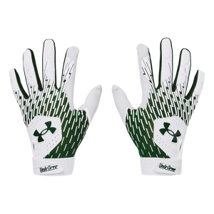 Men's Under Armour Clean Up Baseball Batting Gloves Green/White Large