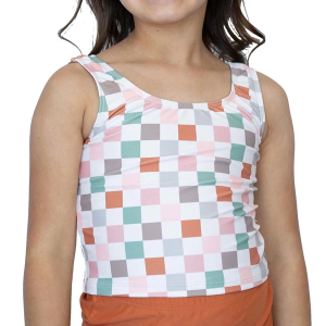Girls' Janela Bay Triple Bow Back Swim Tankini 6/7 Apricot/Sage/Pink Checkers