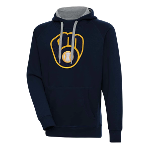Milwaukee Brewers Antigua Chenille Victory Pullover Hoodie 5XLarge Navy