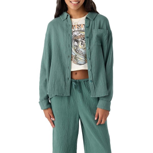 Girls' O'Neill Lenita Long Sleeve Button Up Shirt Small Silver Pine