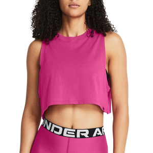 Women's Under Armour Campus Crop Crew Neck Tank Top Large Astro Pink/Black