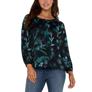 Women's Liverpool Los Angeles Shirred Woven Long Sleeve Blouse Small Malachite Folge
