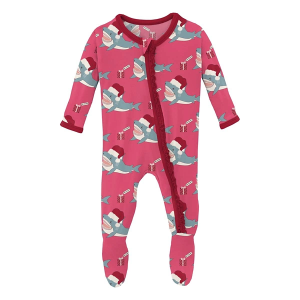 Kickee Pants Muffin Ruffle Footie Pajamas Baby 0/3 mo. Winter Rose Holiday Sharks