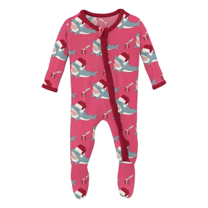 Kickee Pants Muffin Ruffle Footie Pajamas Baby Newborn Winter Rose Holiday Sharks