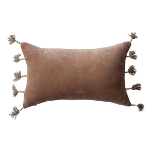 Creative Co-Op 20"L x 12"H Cotton Velvet Lumbar Pillow w/ Metallic Thread Wrapped Tassels