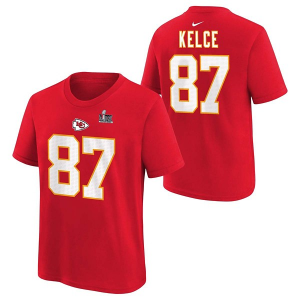 Kids' Kansas City Chiefs Nike Travis Kelce #87 Super Bowl LIX Bound T-Shirt Large Red