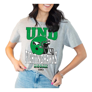 North Dakota Fighting Hawks Gameday Social Women's Murry Helmet T-Shirt Medium Heather Grey