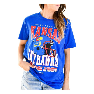Kansas Jayhawks Gameday Social Women's Murry Helmet T-Shirt Large Royal
