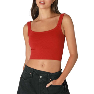 Women's NikiBiki Chevron Ribbed Crop Square Neck Tank Top One Size Scarlet Smile