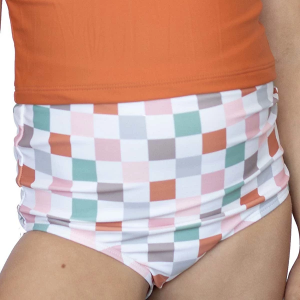 Girls' Janela Bay Original High Waist Swim Bottoms 10/11 Apricot/Sage/Pink Checkers