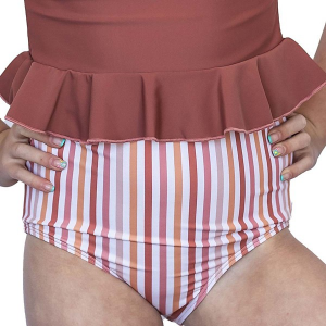 Girls' Janela Bay Original High Waist Swim Bottoms 10/11 Mocha Stripes