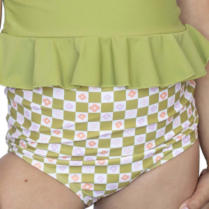 Girls' Janela Bay Original High Waist Swim Bottoms 10/11 Lovebird Green Checker Floral