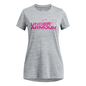 Girls' Under Armour Tech Twist Wordmark Logo T-Shirt Large Grey/Rebel Pink