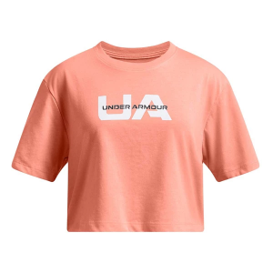 Girls' Under Armour Boxy Crop Branded T-Shirt XLarge Aero Orange/White