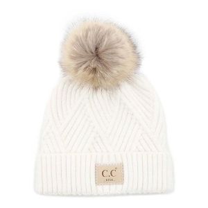 Kids' C.C Soft Knit Pom Beanie One Size White