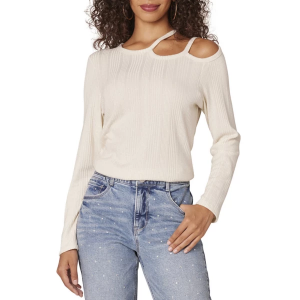 Women's Democracy Cut Out Fog Foil Knit Long Sleeve Shirt Large Cream