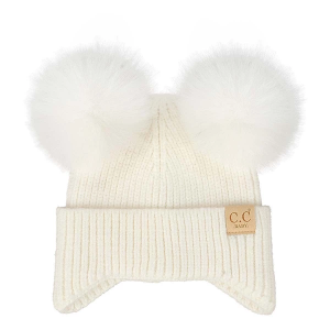 Girls' C.C Tonal Double Pom Beanie Baby One Size Ivory