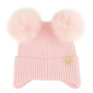 Girls' C.C Tonal Double Pom Beanie Baby One Size Pink