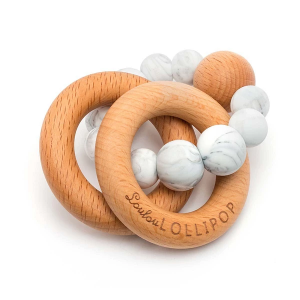 Loulou Lollipop Bubble Silicone and Wood Rattle Teether