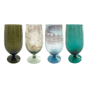 Creative Co-Op 13oz Hand-Blown Etched Recycled Drinking Glass (Colors May Vary)
