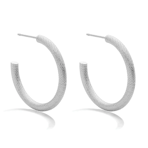 Splendid Iris Textured Thick Hoop Earrings Silver