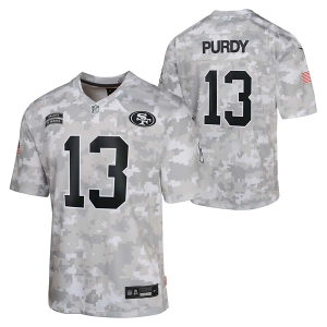 San Francisco 49ers Brock Purdy #13 Nike 2024 Salute To Service Kids' Jersey Large White