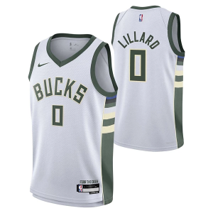 Kids' Milwaukee Bucks Damian Lillard #0 Nike Association Jersey Small White