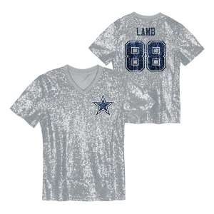 Kids' Girls' Dallas Cowboys Nike CeeDee Lamb #88 Sequin T-Shirt XLarge Silver