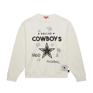 Women's Dallas Cowboys Mitchell and Ness Logo 3.0 Crewneck 2XLarge Cream