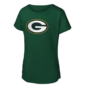 Kids' Girls' Green Bay Packers Genuine Stuff Logo Drop T-Shirt Large Fir