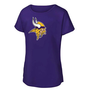 Kids' Girls' Minnesota Vikings Genuine Stuff Logo Drop T-Shirt Large Purple