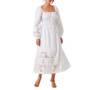 Women's ASTR The Label Wisnia Eyelet Embroidered Maxi Dress Medium White