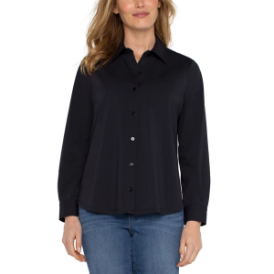 Women's Liverpool Los Angeles Knit Long Sleeve Button Up Shirt Small Black
