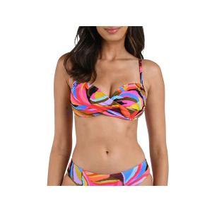 Women's La Blanca Tropic Waves Over-The-Shoulder Wrap Swim Bikini Top Contemporary 6 Tropic Waves Multi