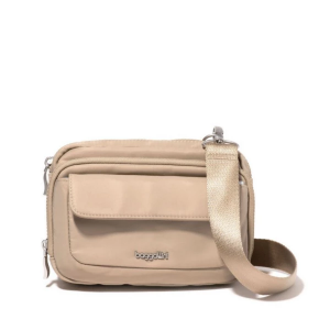 Baggallini Modern Double Zip Crossbody Taupe Twill