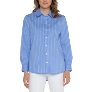 Women's Liverpool Los Angeles Classic Fit Poplin Long Sleeve Button Up Shirt XSmall Blue White