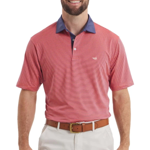 Men's Southern Marsh Bermuda Performance Hampton Stripe Polo XLarge Dark Bluebonnet/Coral