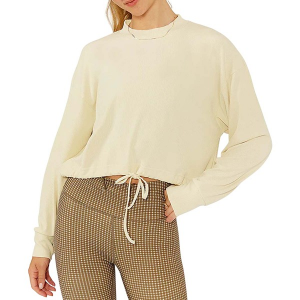 Women's Cream Yoga Clover Long Sleeve Crop Top Large Butter