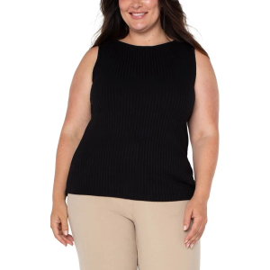 Women's Liverpool Los Angeles Rib Knit Sleeveless Shirt 2X Black