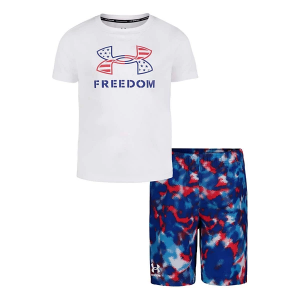 Boys' Under Armour Freedom Camo T-Shirt and Trunks Swim Set Toddler 4T White