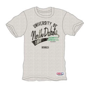North Dakota Fighting Hawks CCM Hockey Script T-Shirt Medium Oatmeal