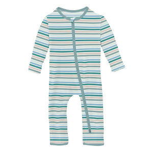 Kickee Pants Coverall 2 Way Zipper Romper Baby 12/18 mo. Lakeside Stripe
