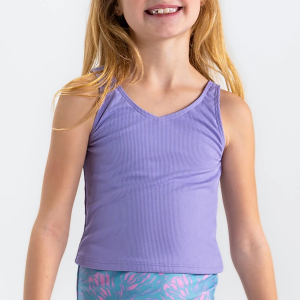 Girls' Janela Bay V Neck Ribbed Swim Tankini 6/7 Lilac