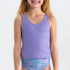 Girls' Janela Bay V Neck Ribbed Swim Tankini Toddler 2T Lilac