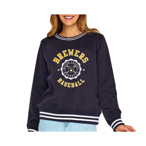Women's Milwaukee Brewers Soft As A Grape Varsity Crew Large Navy