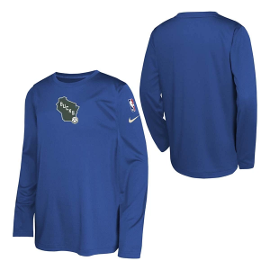 Kids' Milwaukee Bucks 2024 City Edition Pregame Nike Long Sleeve T-Shirt XLarge Royal