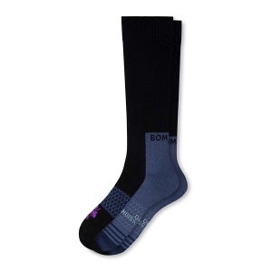 Men's Bombas Solid Foot Bottom Stripe Performance Compression Knee High Crew Socks Small Black/Peri Sky