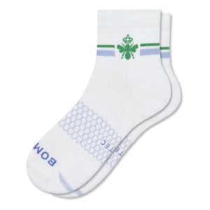 Women's Bombas Solid Double Stripe All Purpose Quarter Socks Small White/Blue Dawn