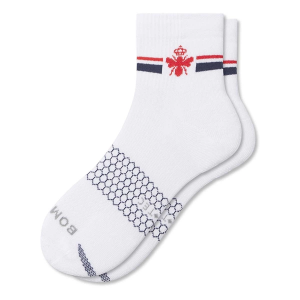 Men's Bombas Solid Double Stripe All Purpose Quarter Socks Medium White/Navy